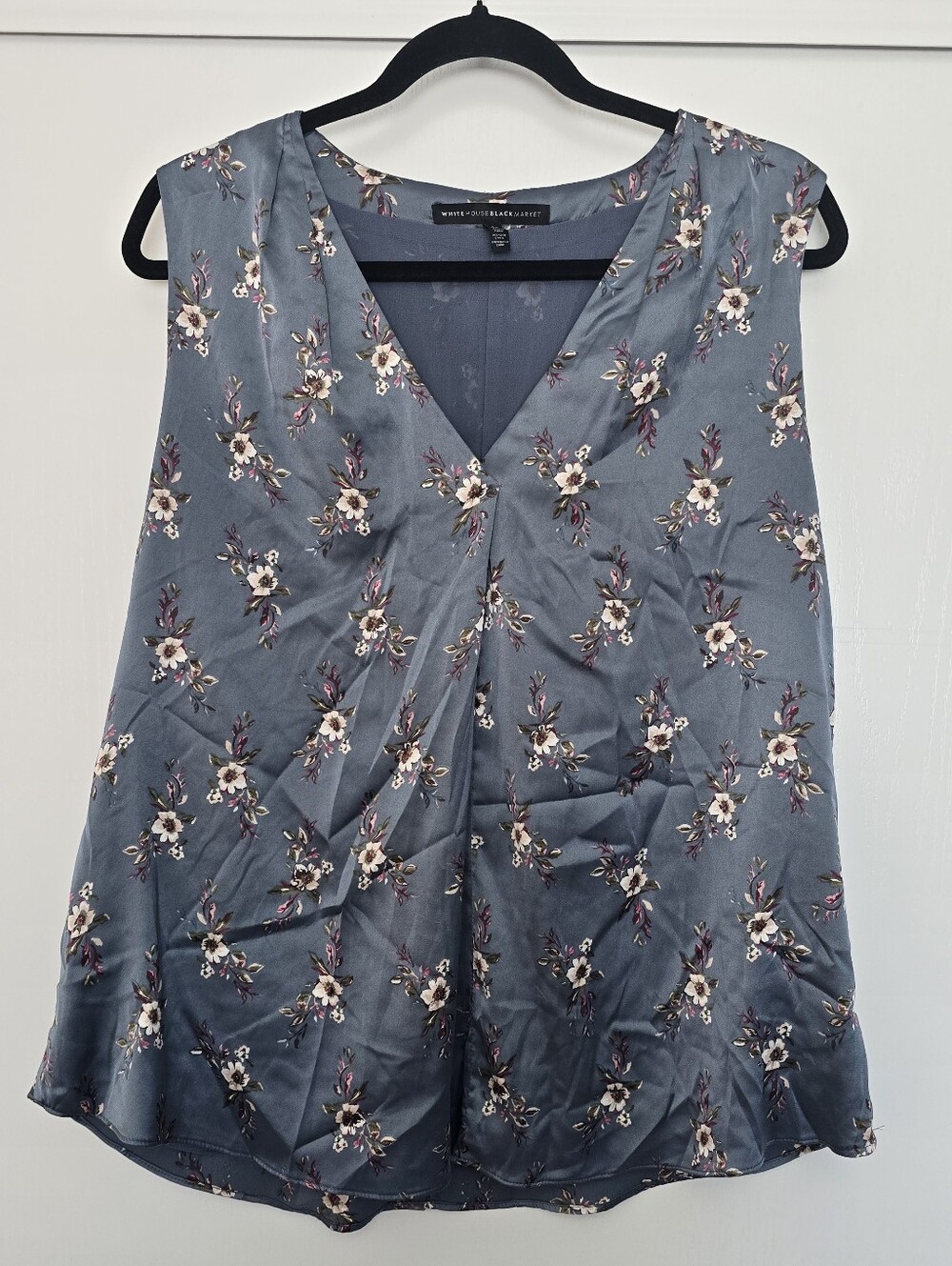 White House Black Market - Floral Satin V-Neck Sleeveless Blouse Top